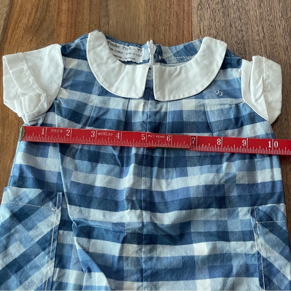 Vintage Tender Touch Baby Handcrafted Blue Plaid Cotton Romper Newborn-Preemie‎ - Picture 12 of 13
